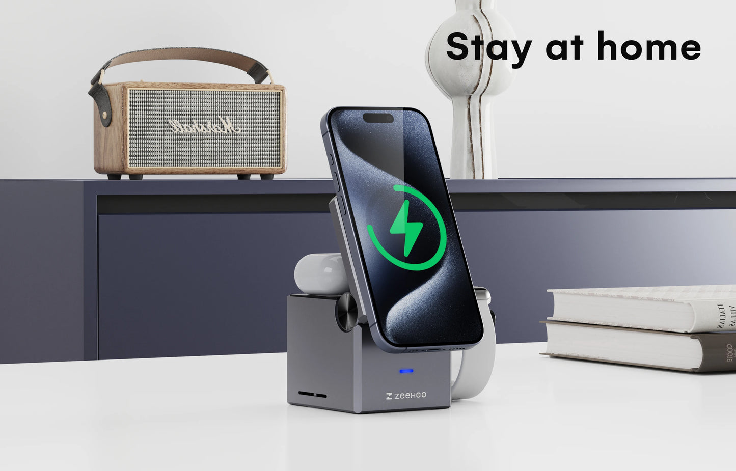 ZeeHoo 3 in 1 Charging Station Multiple Devices Apple, MagSafe Portable Charger iPhone Wireless Stand, Travel Charger for iPhon