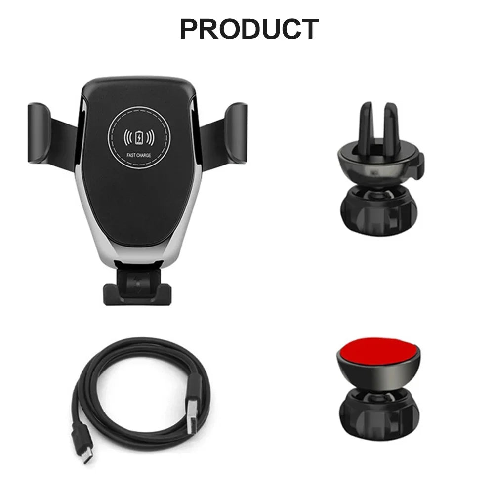 10W Qi Fast Wireless Car Charger with Auto-Clamping Mount for Windshield, Dashboard, and Vent, Convenient Phone Holder