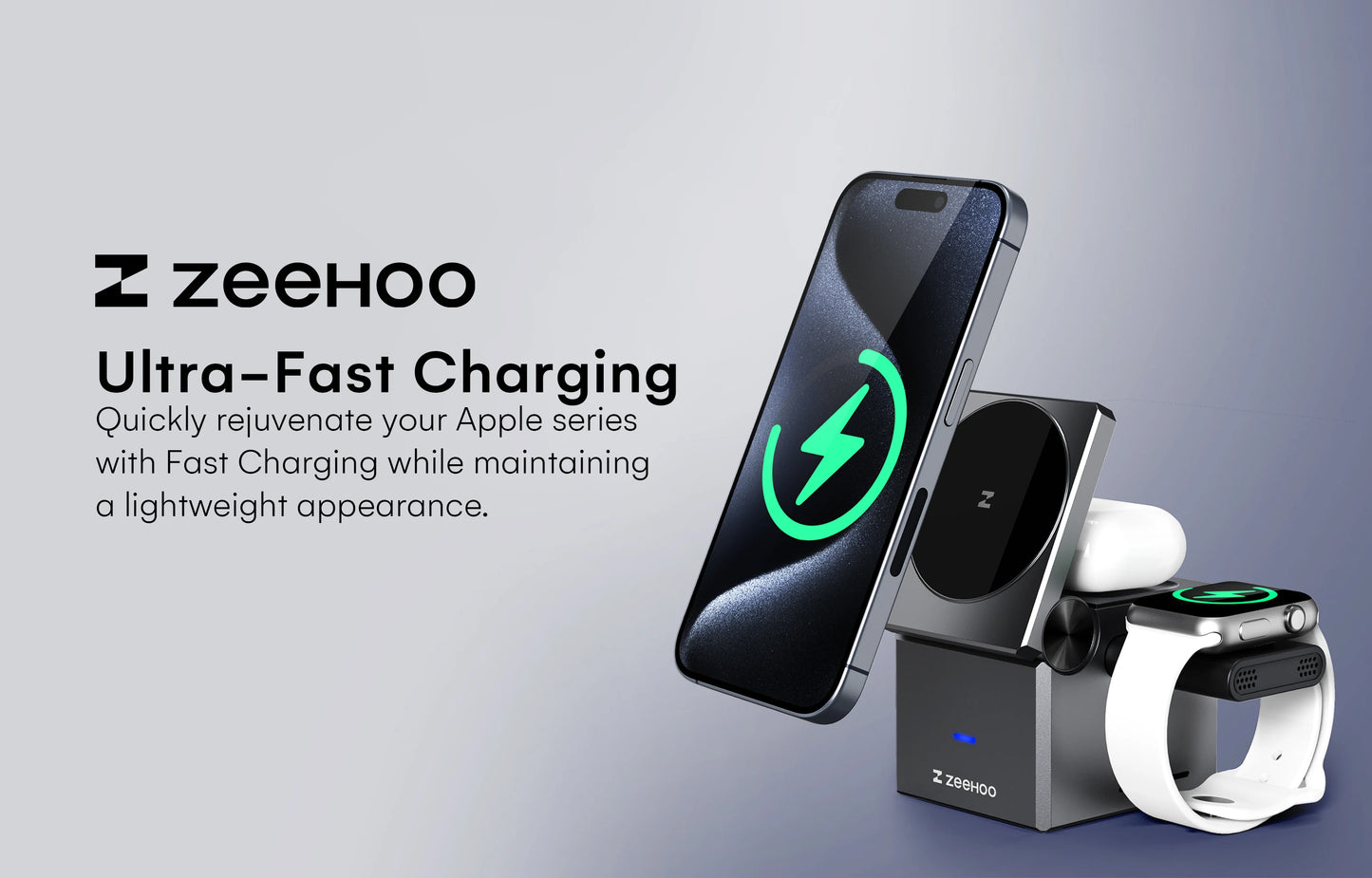 ZeeHoo 3 in 1 Charging Station Multiple Devices Apple, MagSafe Portable Charger iPhone Wireless Stand, Travel Charger for iPhon