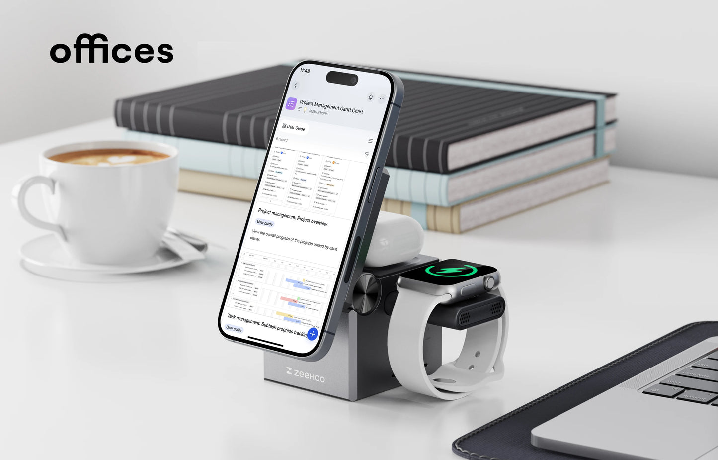 ZeeHoo 3 in 1 Charging Station Multiple Devices Apple, MagSafe Portable Charger iPhone Wireless Stand, Travel Charger for iPhon
