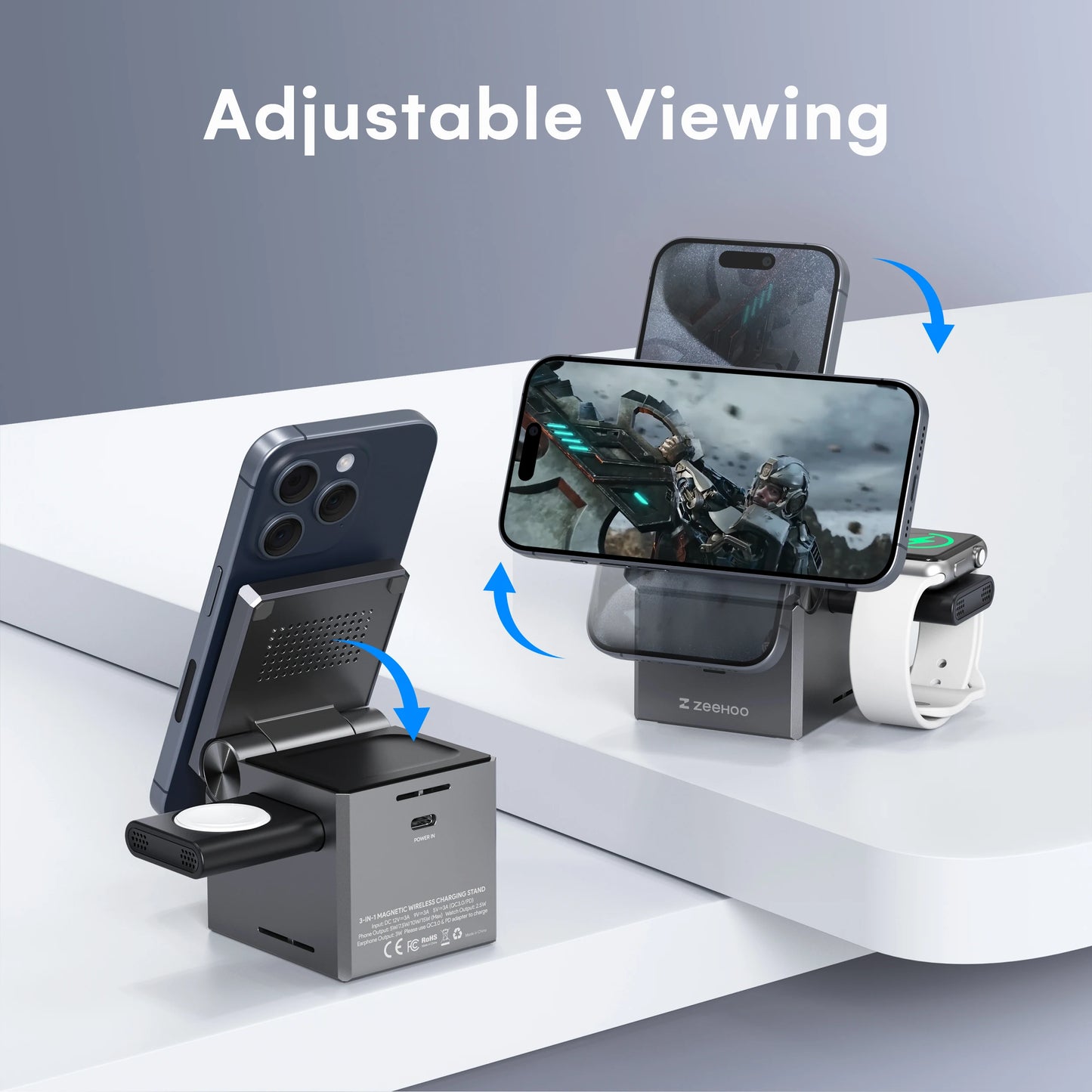 ZeeHoo 3 in 1 Charging Station Multiple Devices Apple, MagSafe Portable Charger iPhone Wireless Stand, Travel Charger for iPhon