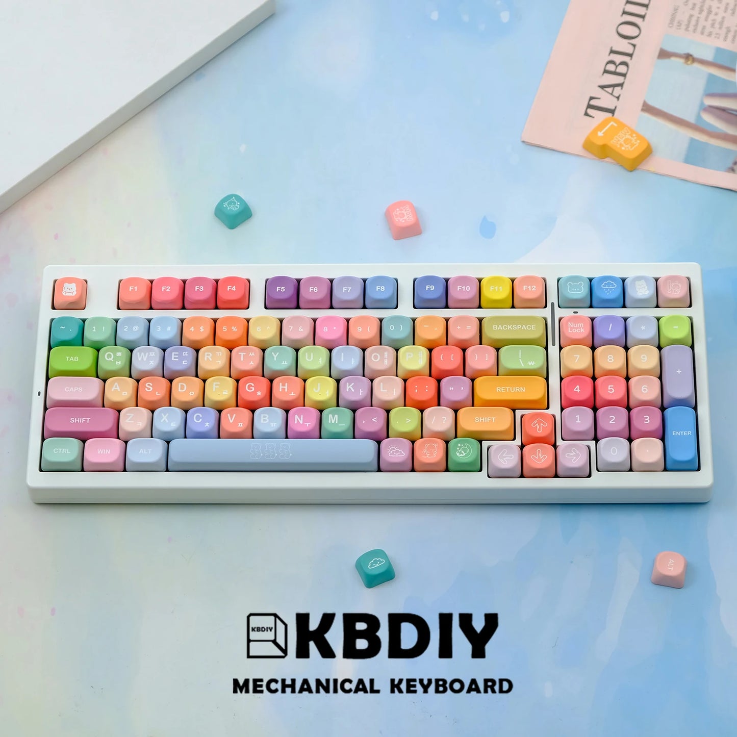 KBDiy KOA Profile Gummy Bears Keycap PBT Custom Korean Keycaps for Mechanical Keyboard Game Cute 141 Keys Caps ISO 7U Space Bar