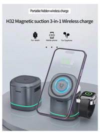 3 in 1 Transparent Magnetic 15W Wireless Charger Charger Stand For iPhone 14 13 12 ProMax Airpod Pro Watch 8 SE Charging Station