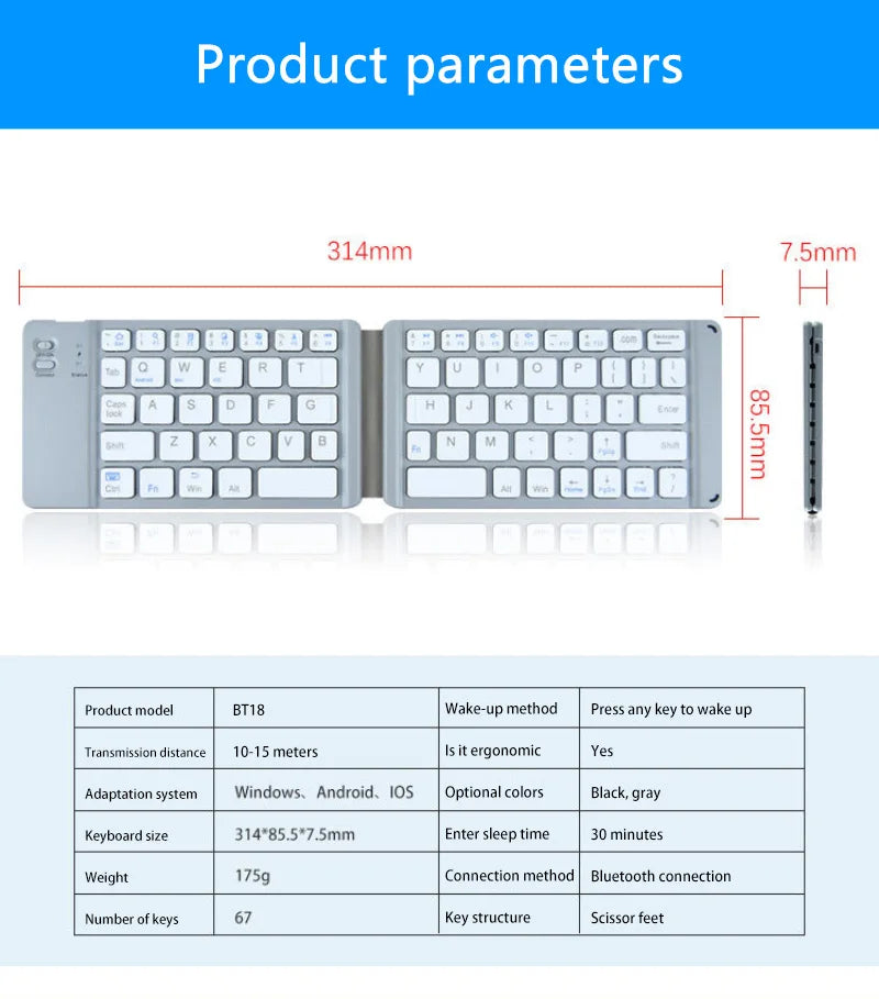 XIAOMI Dual Folding Bluetooth Keyboard For IOS Android Windows Office MINI Wireless Keyboard Storage Three Systems Universal