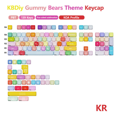 KBDiy KOA Profile Gummy Bears Keycap PBT Custom Korean Keycaps for Mechanical Keyboard Game Cute 141 Keys Caps ISO 7U Space Bar