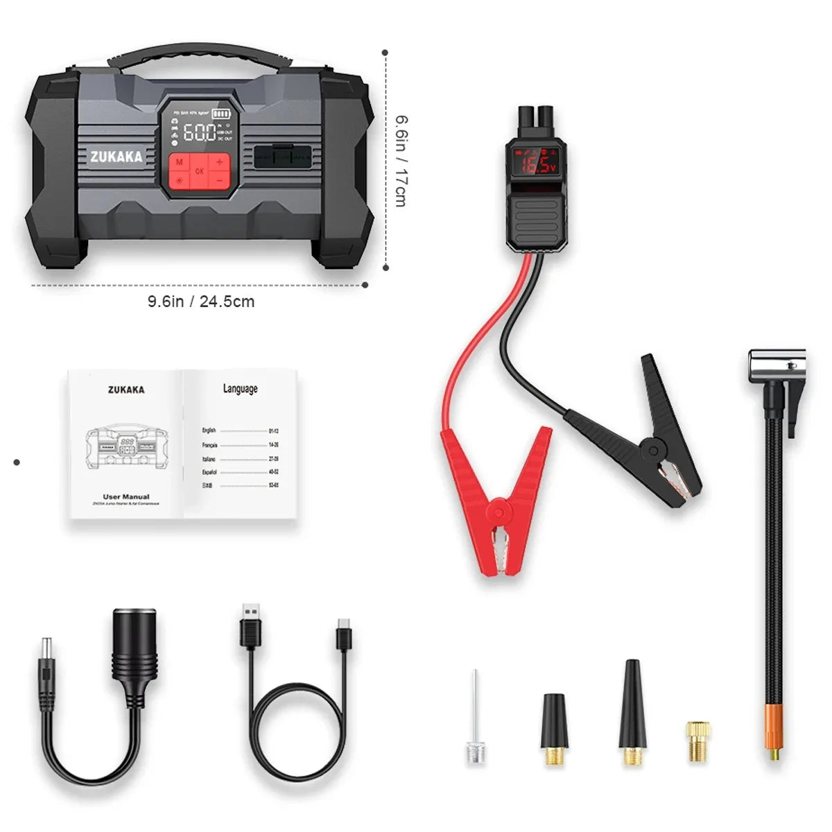 ZUKAKA 4000A Jump Starter with Air Compressor Power Bank Portable Emergency Battery Booster Starting Device for Cars