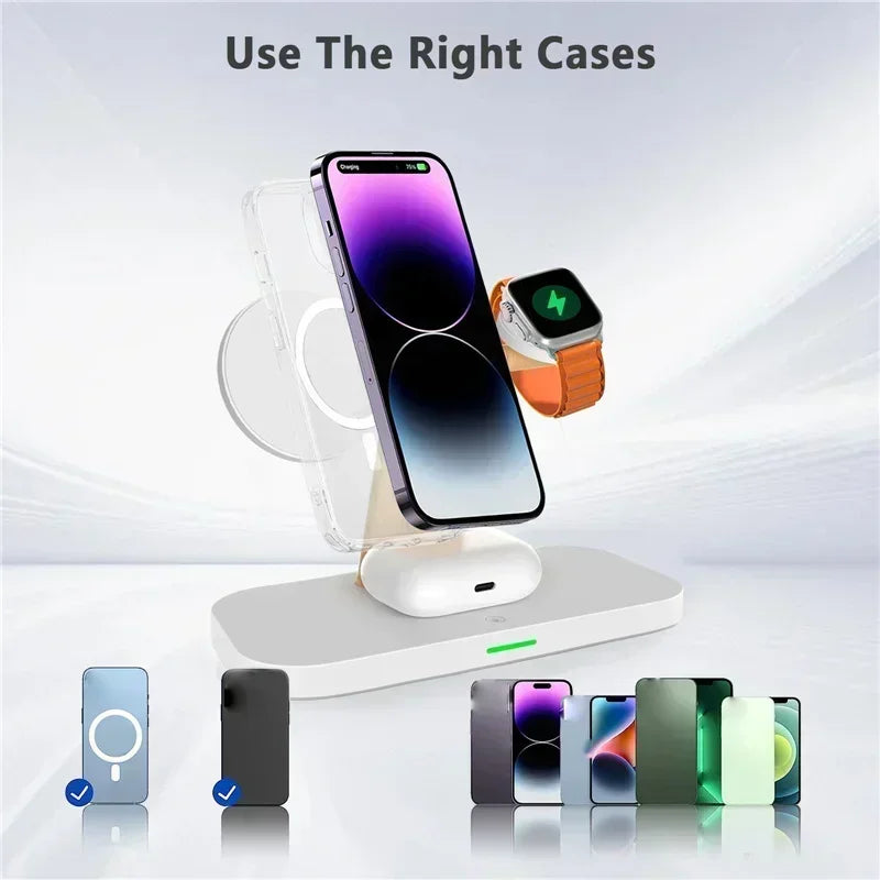 3 In 1 Magnetic Wireless Charger Stand For iPhone 16 15 14 Pro Max Apple Watch 9 8 7 Airprods Fast Charging Station Dock Holder