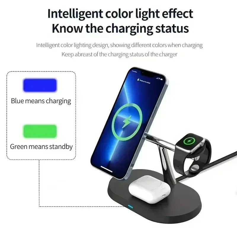 3 In 1 Magnetic Wireless Charger Stand For iPhone 16 15 14 Pro Max Apple Watch 9 8 7 Airprods Fast Charging Station Dock Holder