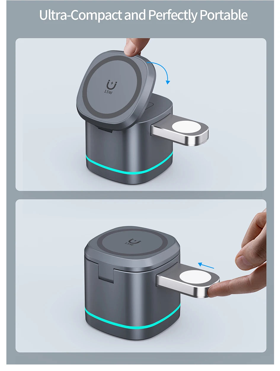 3 in 1 Transparent Magnetic 15W Wireless Charger Charger Stand For iPhone 14 13 12 ProMax Airpod Pro Watch 8 SE Charging Station