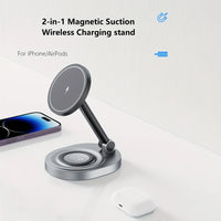 2 In 1 Magnetic Wireless Charger Stand Pad For iPhone 15 14 13 12 11 Pro Max 11 X Apple Watch Airpods Fast Charging Dock Station