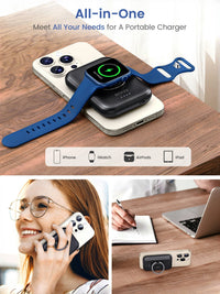 RORRY 3 In 1 Portable Wireless Charger for Apple Watch Airpods Pro Compact 5000mAh Power Bank with Ring Stand Charge for iPhone