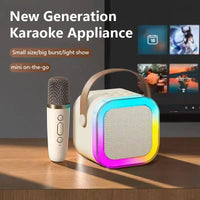 Portable Wireless Karaoke Speaker with Microphone KTV Speaker Subwoofer with RGB Colorful LED Lights Karaoke Machine for Outdoor