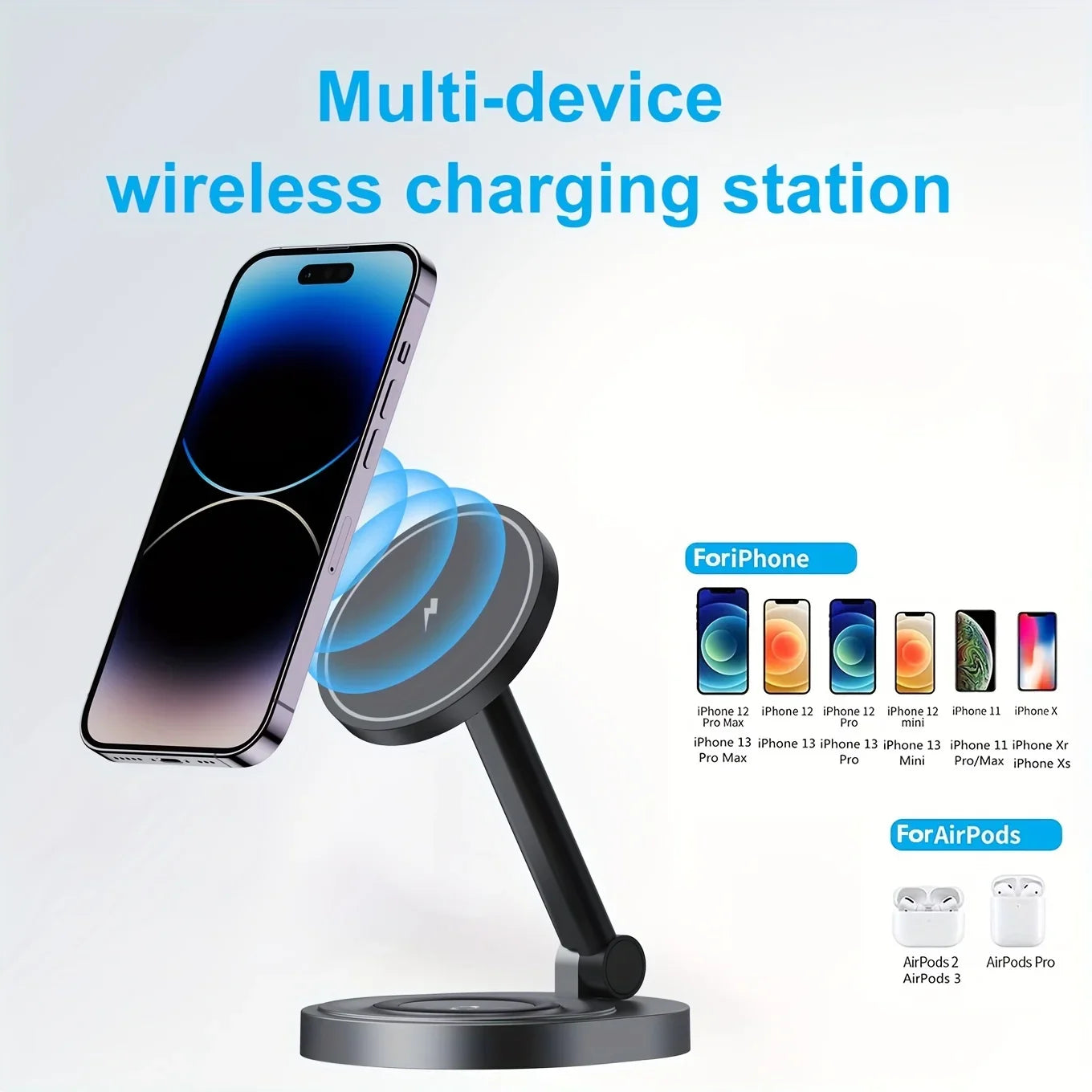 2 In 1 Magnetic Wireless Charger Stand Pad For iPhone 15 14 13 12 11 Pro Max 11 X Apple Watch Airpods Fast Charging Dock Station