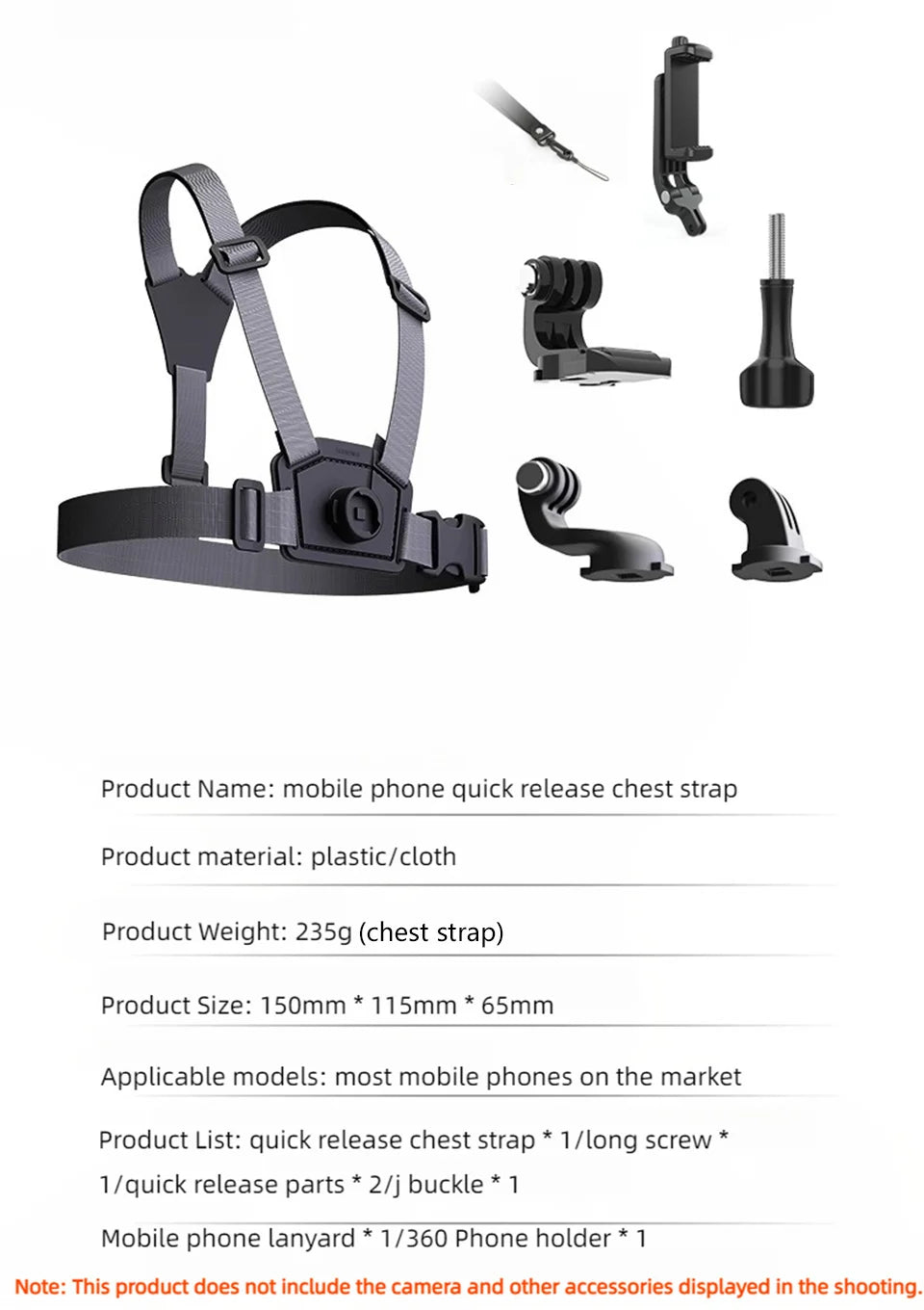 SUREWO Mobile Phone Quick Release Chest Strap Adjustable Holder Fixed Shooting Bracket Vedio Live Stream Photography Accessories