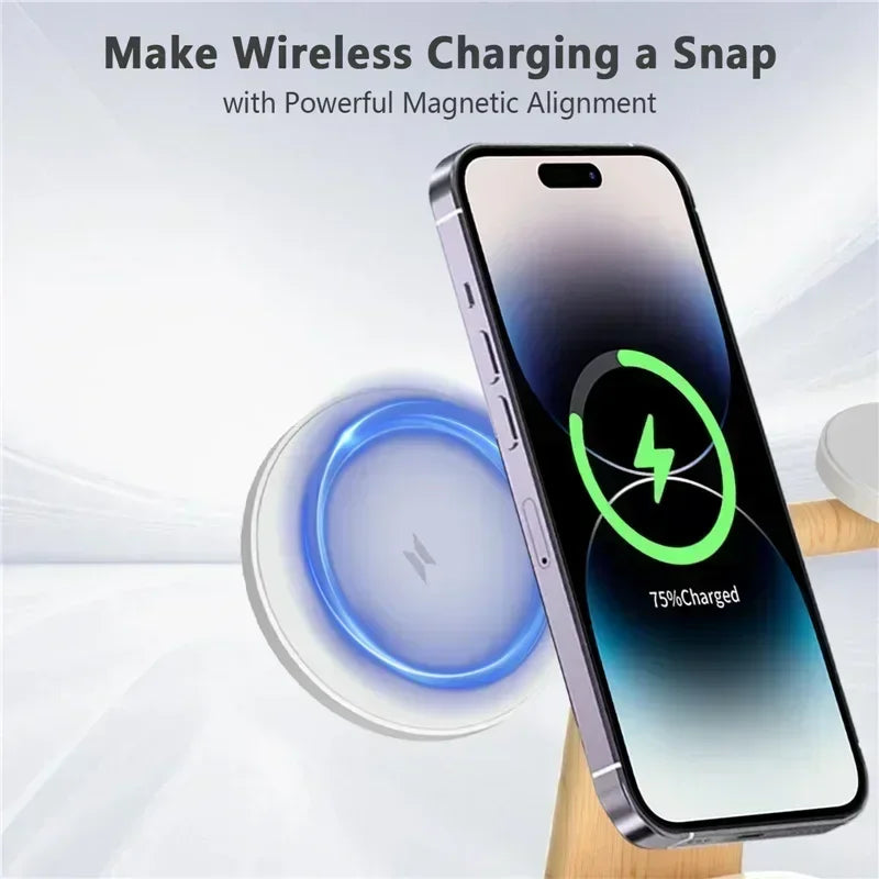 3 In 1 Magnetic Wireless Charger Stand For iPhone 16 15 14 Pro Max Apple Watch 9 8 7 Airprods Fast Charging Station Dock Holder