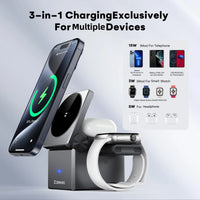 ZeeHoo  3 in 1 Charging Station Multiple Devices Apple, MagSafe Portable Charger iPhone Wireless Stand, Travel Charger for iPhon