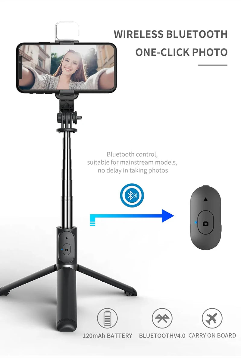 Lenovo Selfie Stick 1045mm with Wireless Bluetooth LED Fill Light Extended Tripod with Remote Shutter for Android IOS Cellphone