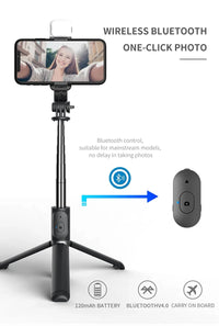 Lenovo Selfie Stick 1045mm with Wireless Bluetooth LED Fill Light Extended Tripod with Remote Shutter for Android IOS Cellphone